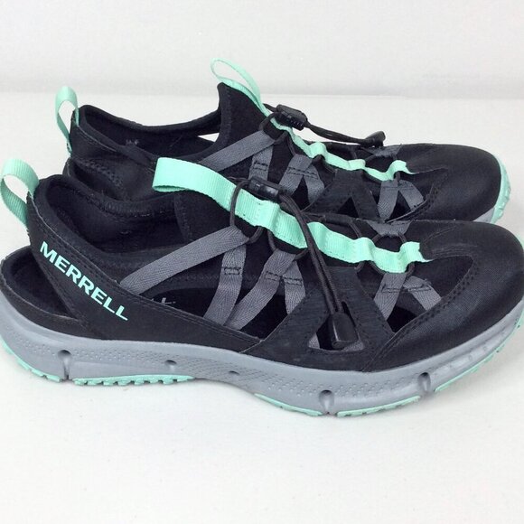 Merrell Shoes - Merrell Hydrotrekker Sport Sandals Women's 9 Black & Mint Bungee Shoes Lace Up